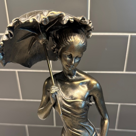 Elegant Bronze Lady Statue with Umbrella - Picture 2 of 10